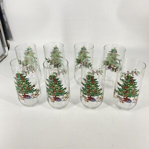 Set of 8 VTG Luminarc NOEL Christmas Tree 16 oz Tumblers Drinking Glasses 6"